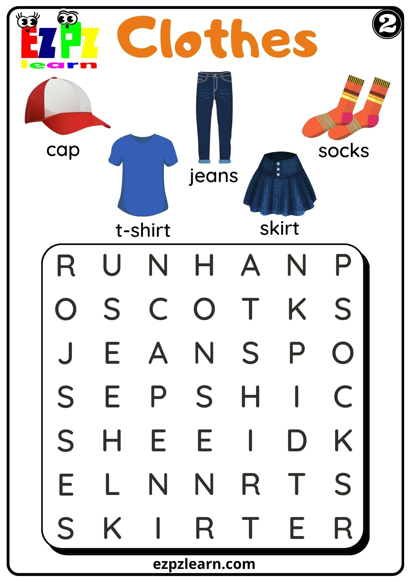 Spanish Clothing Word Search Answers